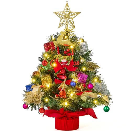 24" Mini Christmas Tree Tabletop Set with LED Lights and Ornaments V8406