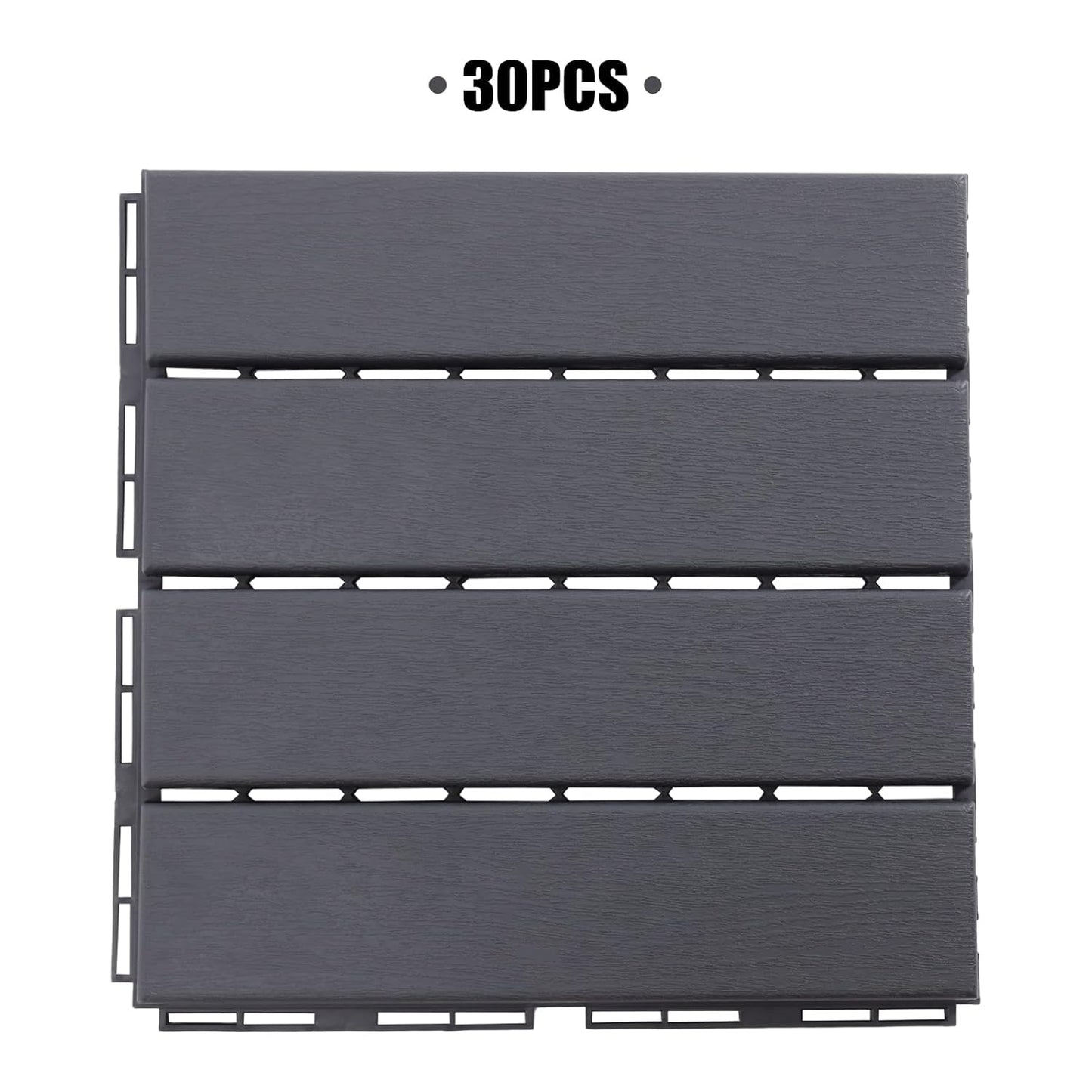 Interlocking Deck Tiles 12"x12" (Pack of 30), Outdoor Patio Flooring, Dark Gray V544404