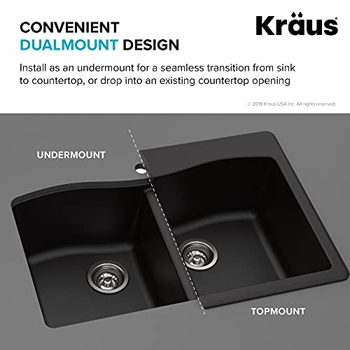 33" Dual Mount Single Bowl Granite Kitchen Sink in Black I558