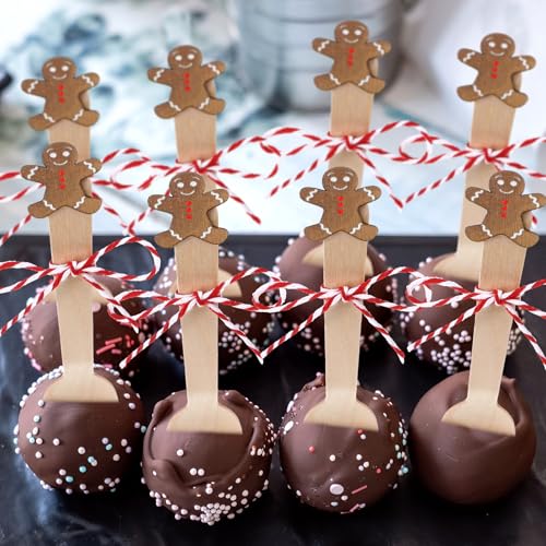 100 Set Christmas Wooden Spoons for Hot Cocoa, Chocolate, and Baking A7471