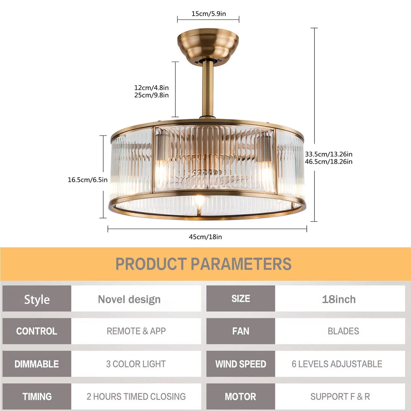 Farmhouse Ceiling Fan Light Gold With Remote Control L2827
