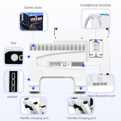 PS5 Slim Stand with Cooling Fan and Controller Charging Station, White T935
