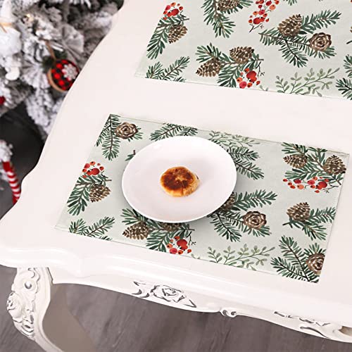Winter Pine Cone Berry Table Runner, Watercolor Botanical Kitchen Decor, Christmas Farmhouse Dining Decoration 13 X 72 S13131