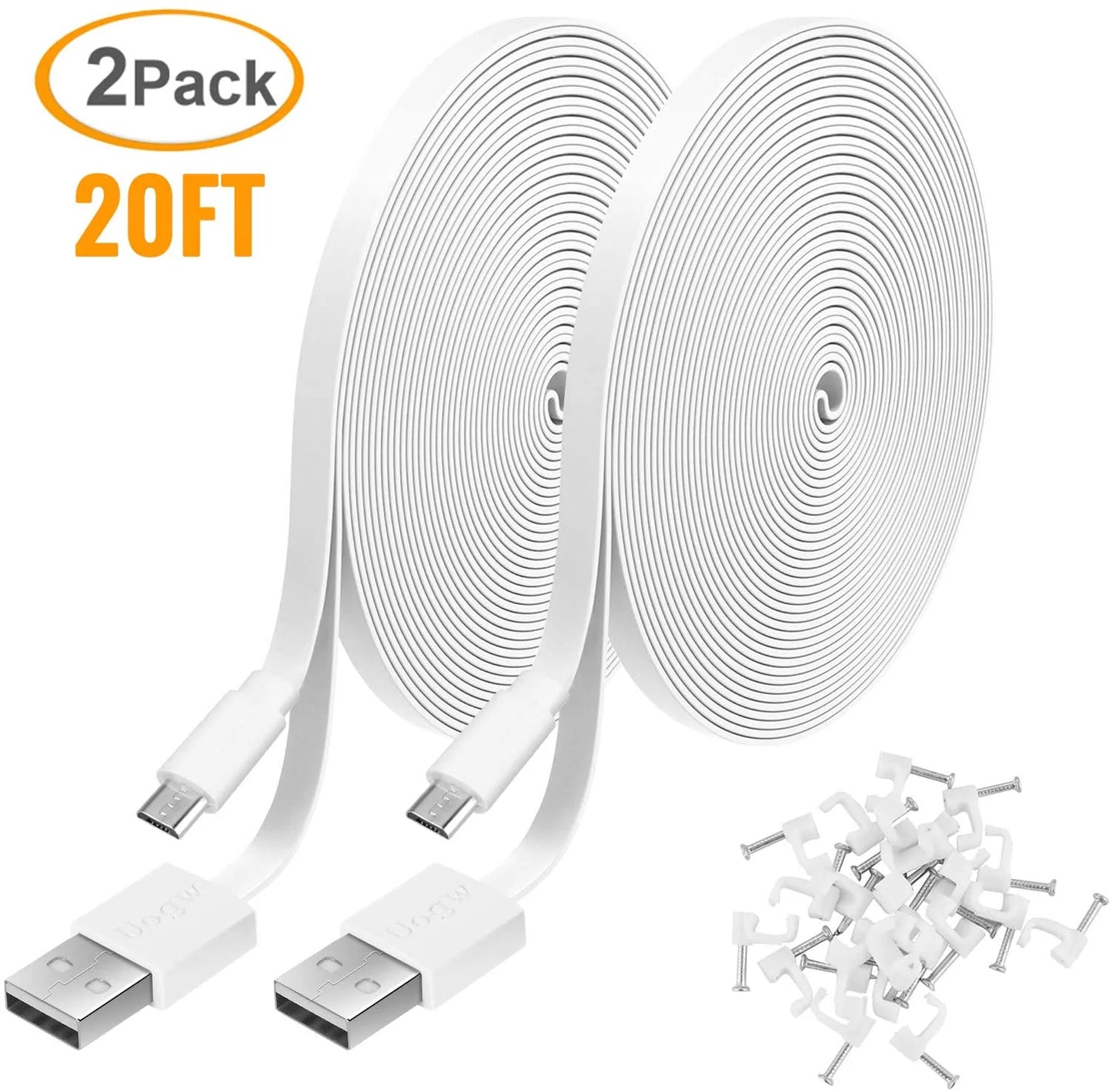 10FT USB to Micro USB Power Extension Cable 2 Pack White S305157