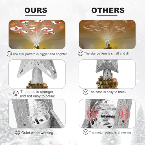 Silver 3D Glitter Christmas Tree Topper with LED Rotating Lights Q176