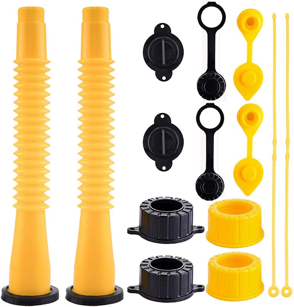 Universal Gas Can Spout Replacement, Flexible Fuel Tank Pour Nozzle with Coarse and Fine Thread Screw Caps Update for Most of Older Style Gas Cans Water Jugs Container 1 2 5 Gallon