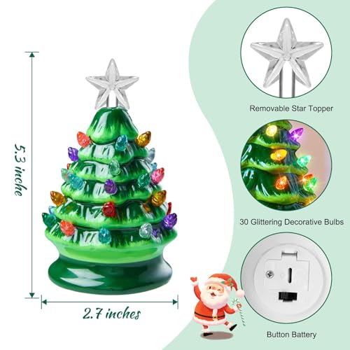 5 Inch Mini Ceramic Christmas Tree Set - 4 Pack Pre-lit Tabletop with Multicolored LED Lights H9498