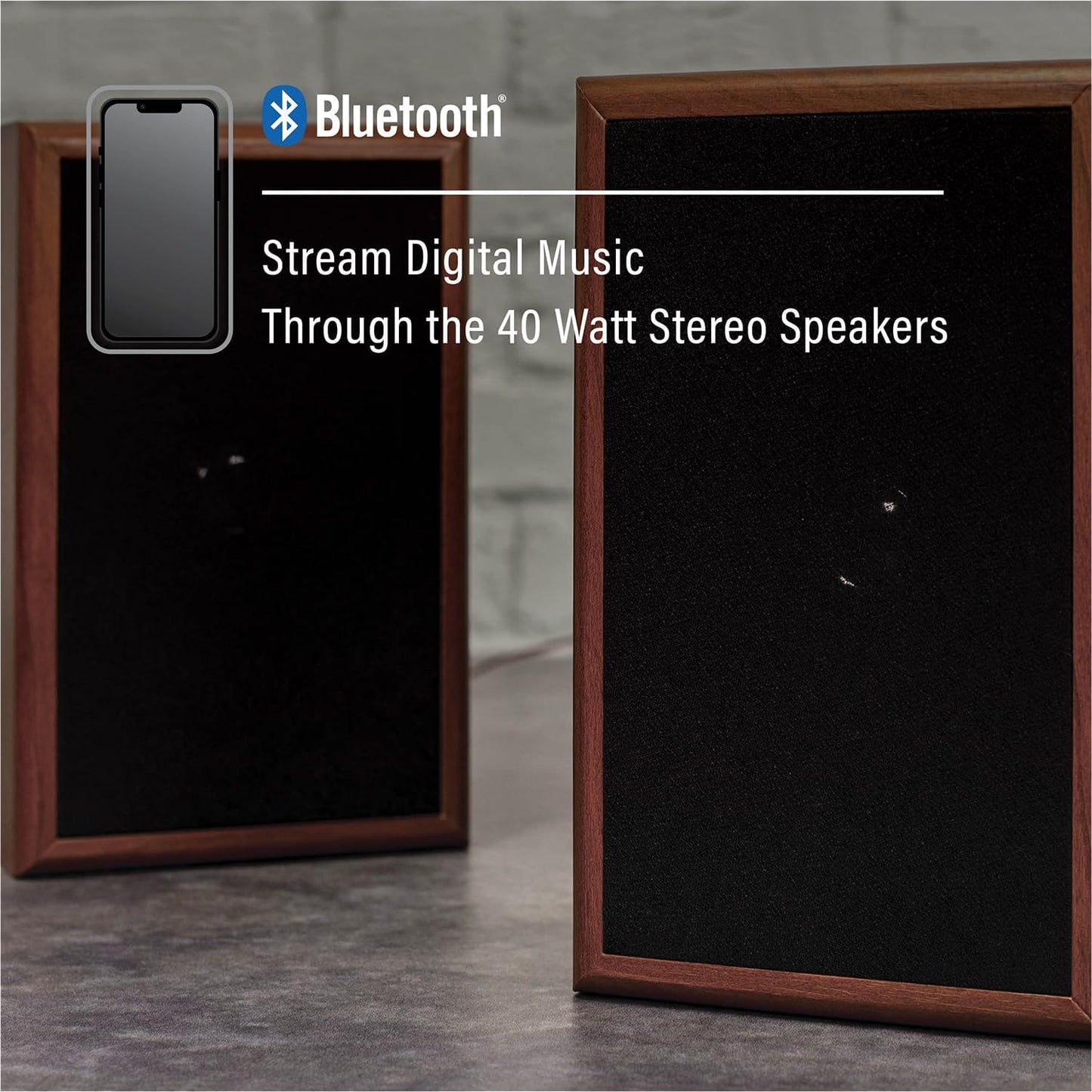 Turntable System with Bluetooth, CD, AM/FM and Speakers, Walnut J8070