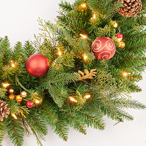 Pre-lit Christmas Garland 9ft with 50 LED Lights, Battery Operated I824