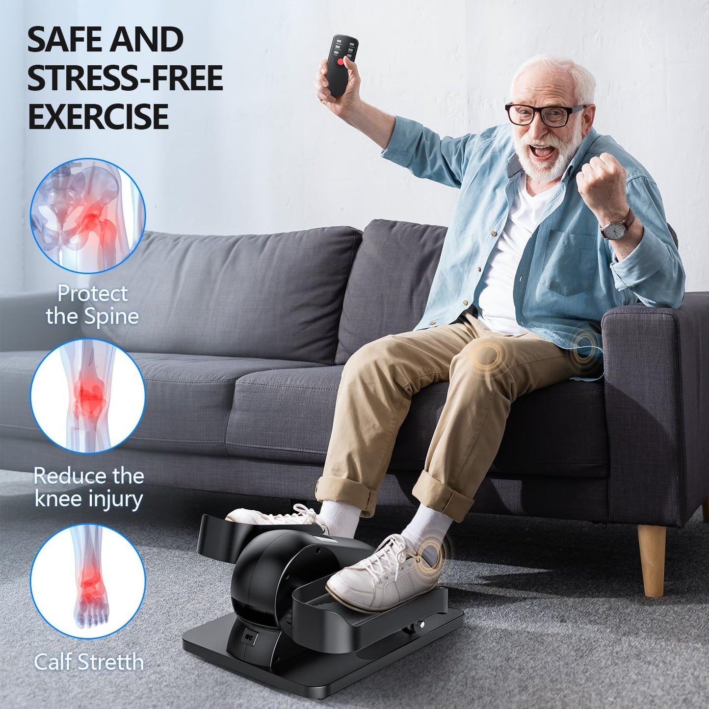Under Desk Elliptical Machine for Seniors, Portable Seated Pedal Exerciser with Remote M9612