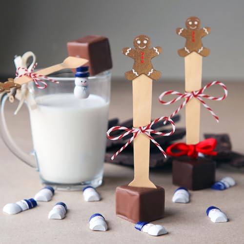 100 Set Christmas Wooden Spoons for Hot Cocoa, Chocolate, and Baking A7471
