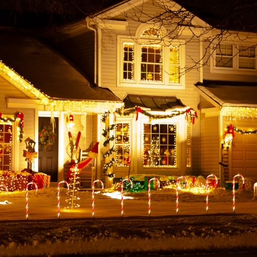 Candy Cane Lights Outdoor Pathway 15FT Solar Christmas Yard Decoration I41159