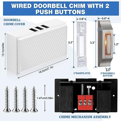 Wired Doorbell Chime Kit with 2 Lighted Metal Push Buttons G2237