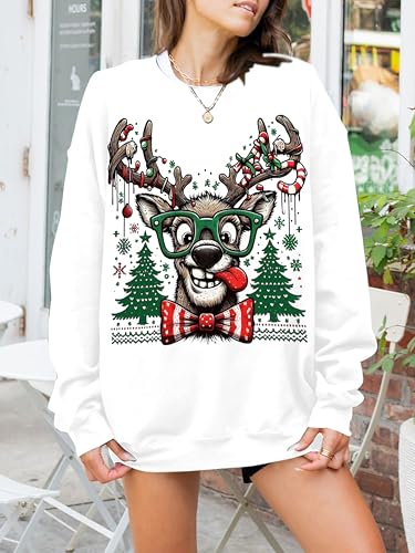 Funny Reindeer Graphic Sweatshirt Oversized Christmas Pullover J1348