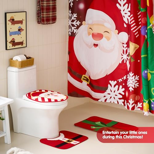 Christmas Bathroom Set with Shower Curtain, Bath Mat, Toilet Cover and Rug Y8183