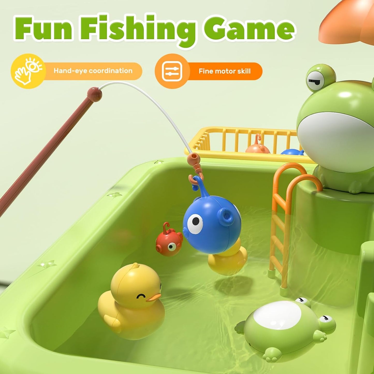 Play Sink with Running Water, Kitchen Sink Toys with Electric Faucet, Kids Pots and Pans Set with Play Food and Storage Basket P99035