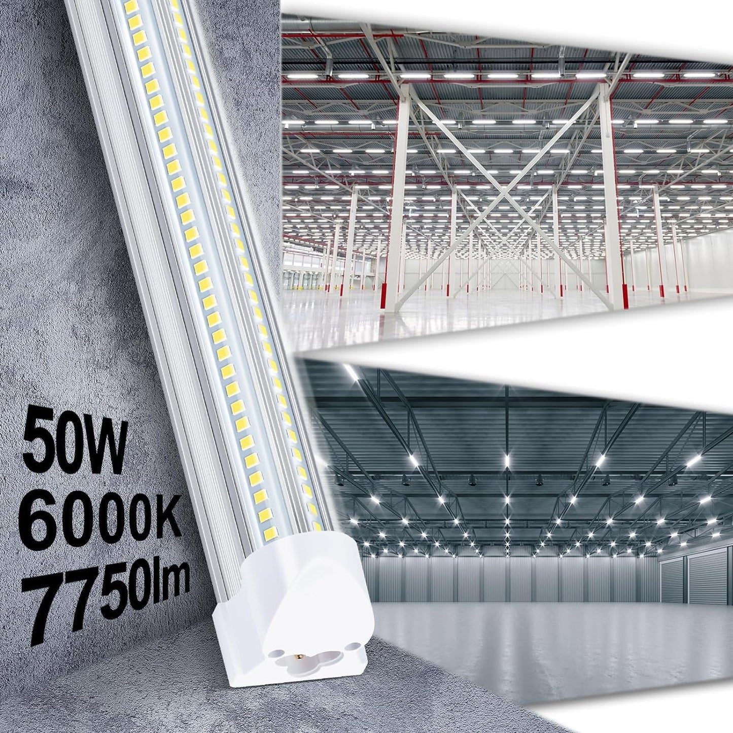 LED Shop Lights 4FT 50W 7750 Lumen 6000K Clear Cover V-Shape Linkable Plug and Play for Garage Workshop 10 Pack F2539