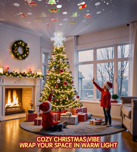 Christmas Tree Star Topper with LED Snowflake Projector, Plug In K91908