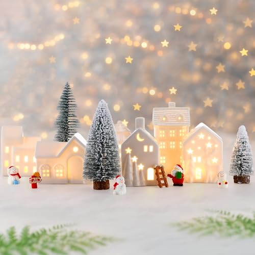 LED Ceramic Christmas Village Set with Light Up Houses and Figurines E593038