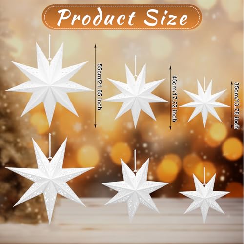 6 Pcs Christmas Paper Star Lanterns with LED Light, Hanging Ornament for Indoor Outdoor Decor E70047