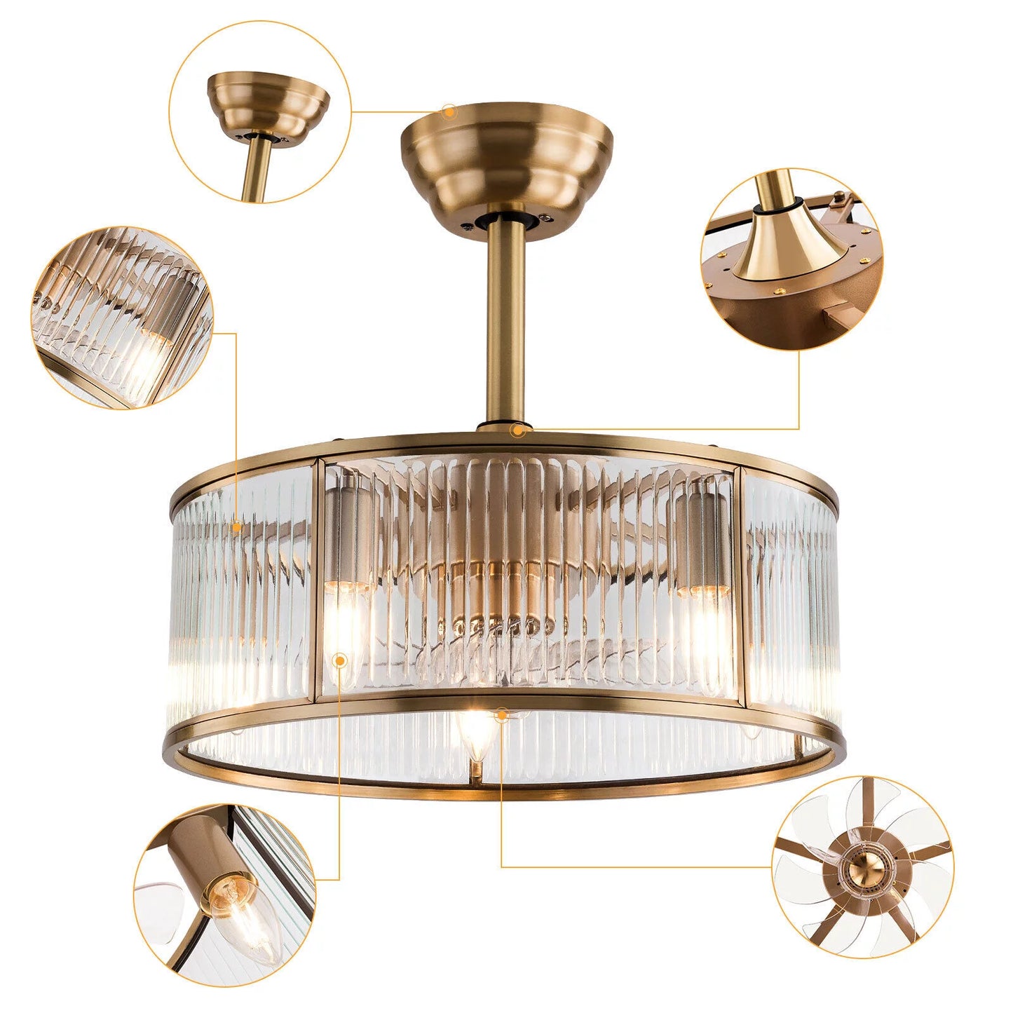 Farmhouse Ceiling Fan Light Gold With Remote Control L2827