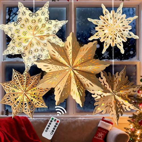 Christmas Paper Snowflake Lanterns with LED Lights for Holiday Party Decor Q23741