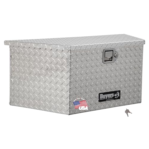Buyers Products 1701385 Aluminum Trailer Tongue Box, 18.3 x 16.1 x 33.4 Inch, Silver Diamond Tread, Made In The USA, Trailer Tongue Tool Box For Storage and Organization, Trailer Storage Box
