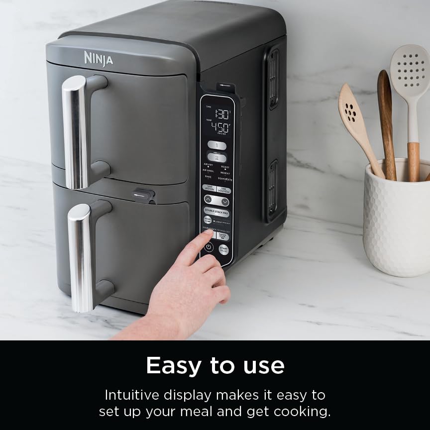 Air Fryer, 8 QT DoubleStack 2-Basket, 6-in-1, Roast & Bake, Dishwasher Safe N927