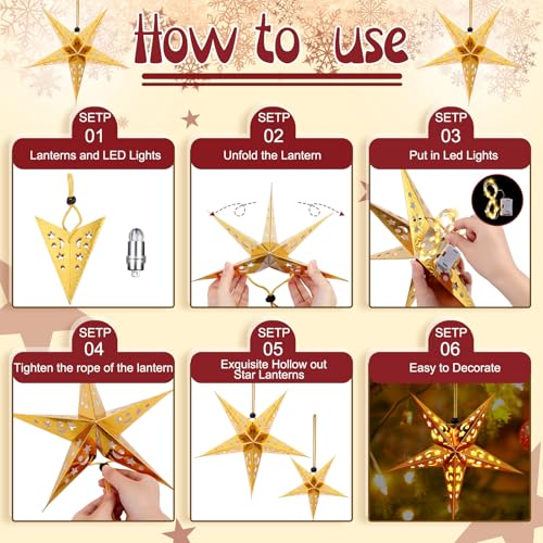 Christmas Paper Star Lanterns with LED Lights Hanging Decor W2538