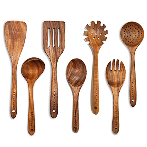 Christmas Wooden Spoons for Cooking, 10 Pcs Natural Teak Kitchen Utensils Set S557967