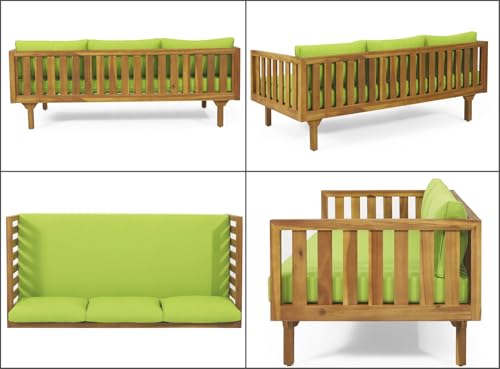 Outdoor 3 Seater Daybed with Cushions, Acacia Wood Patio Sofa H423