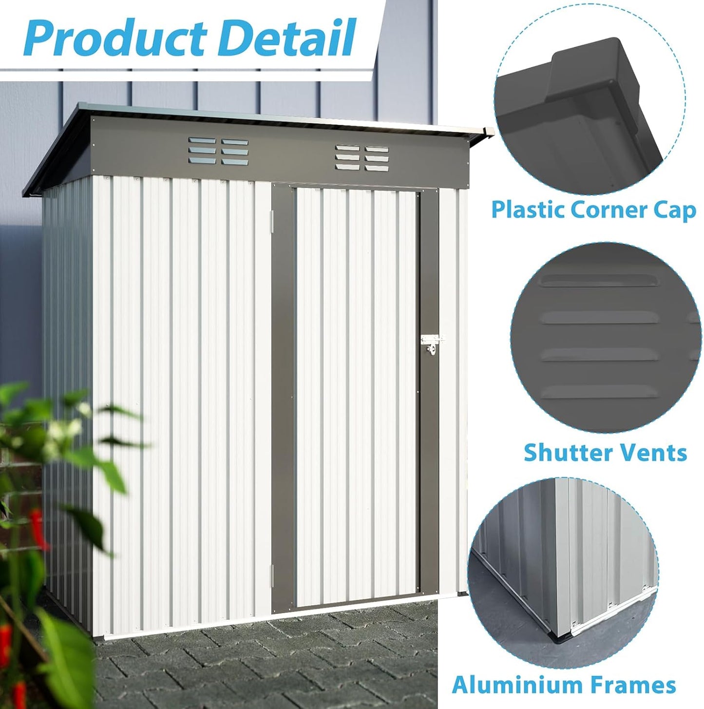 Outdoor Storage Shed, Galvanized Metal Garden Shed with Lockable Doors N58929