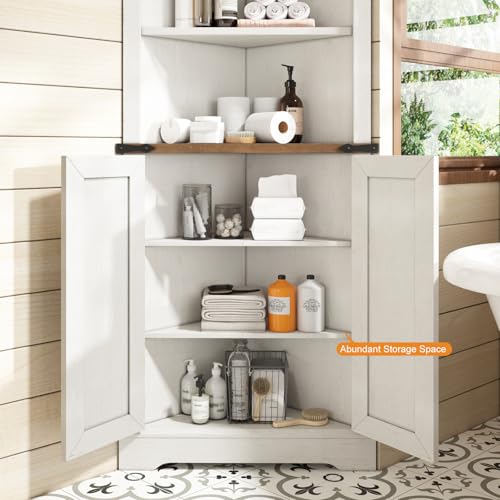 Corner Cabinet with Barn Door Design, Adjustable Shelves K112