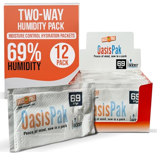 Oasis Pak Two-Way Humidity Packs - Ultimate Moisture Packs for Storage - Prevent Overdrying - Ideal Humidifier Packs & Hydration Packets - 67 Grams, 69% Humidity Level (Pack of 4)