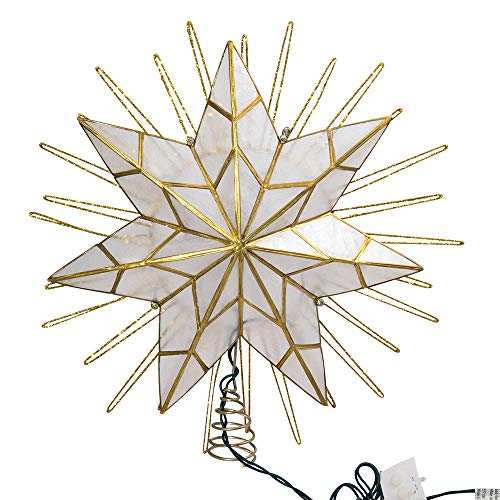 12" 7-Point Capiz Lighted Christmas Tree Star Topper with Wire Rays Accent U6010