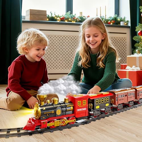 Electric Train Set for Kids with Smoke, Light and Sound, DIY Track Building Toy V61635