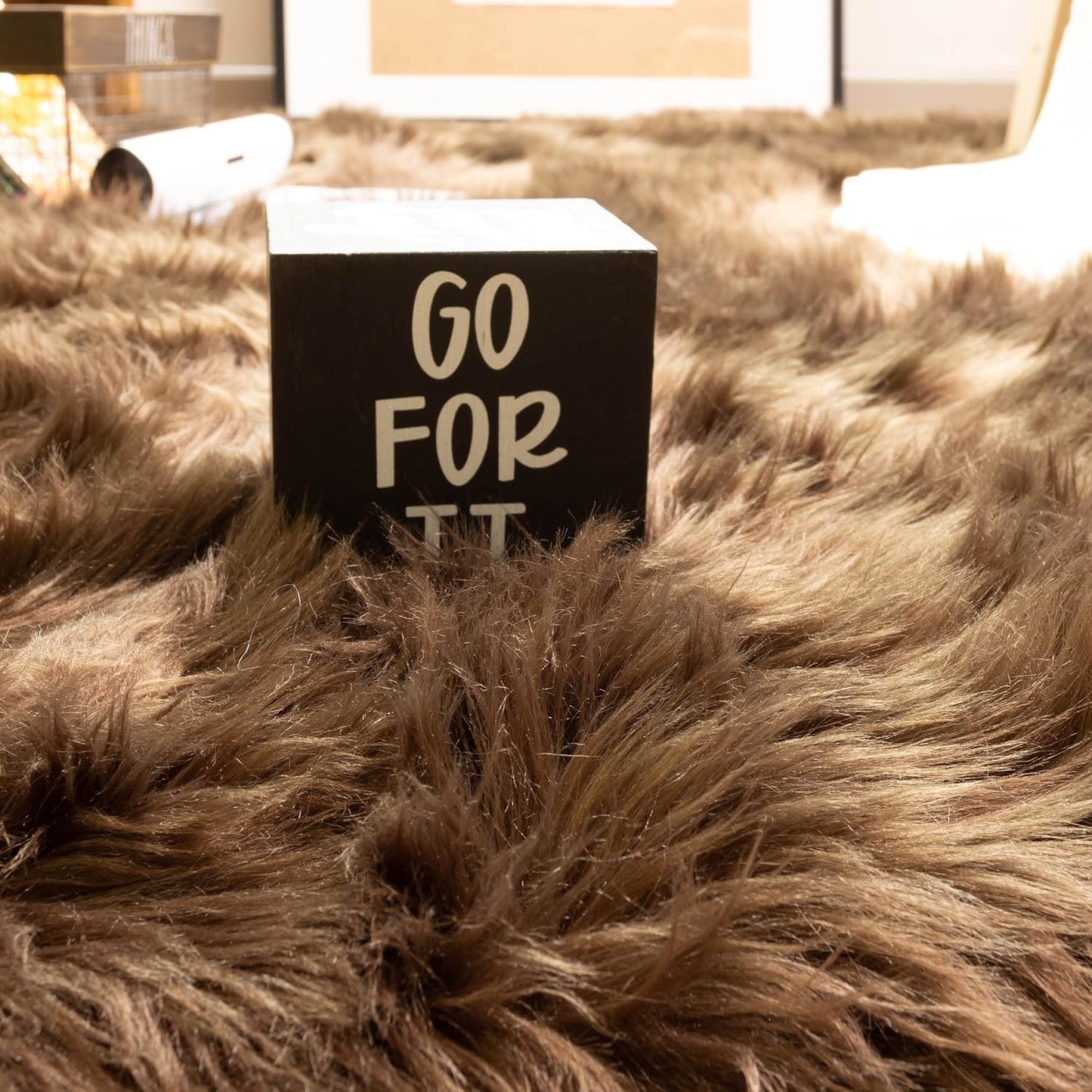 Faux Sheepskin Area Rug, Dark Brown 5 x 7 Feet O228