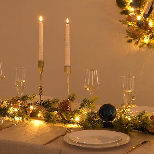 Christmas Garland with Lights, 6Ft Prelit for Mantle, Stairs Railing, Green Gold R97358