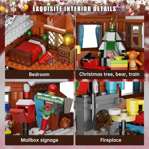 Gingerbread House Building Kit with LED Lights, Christmas Village Blocks Set W90380