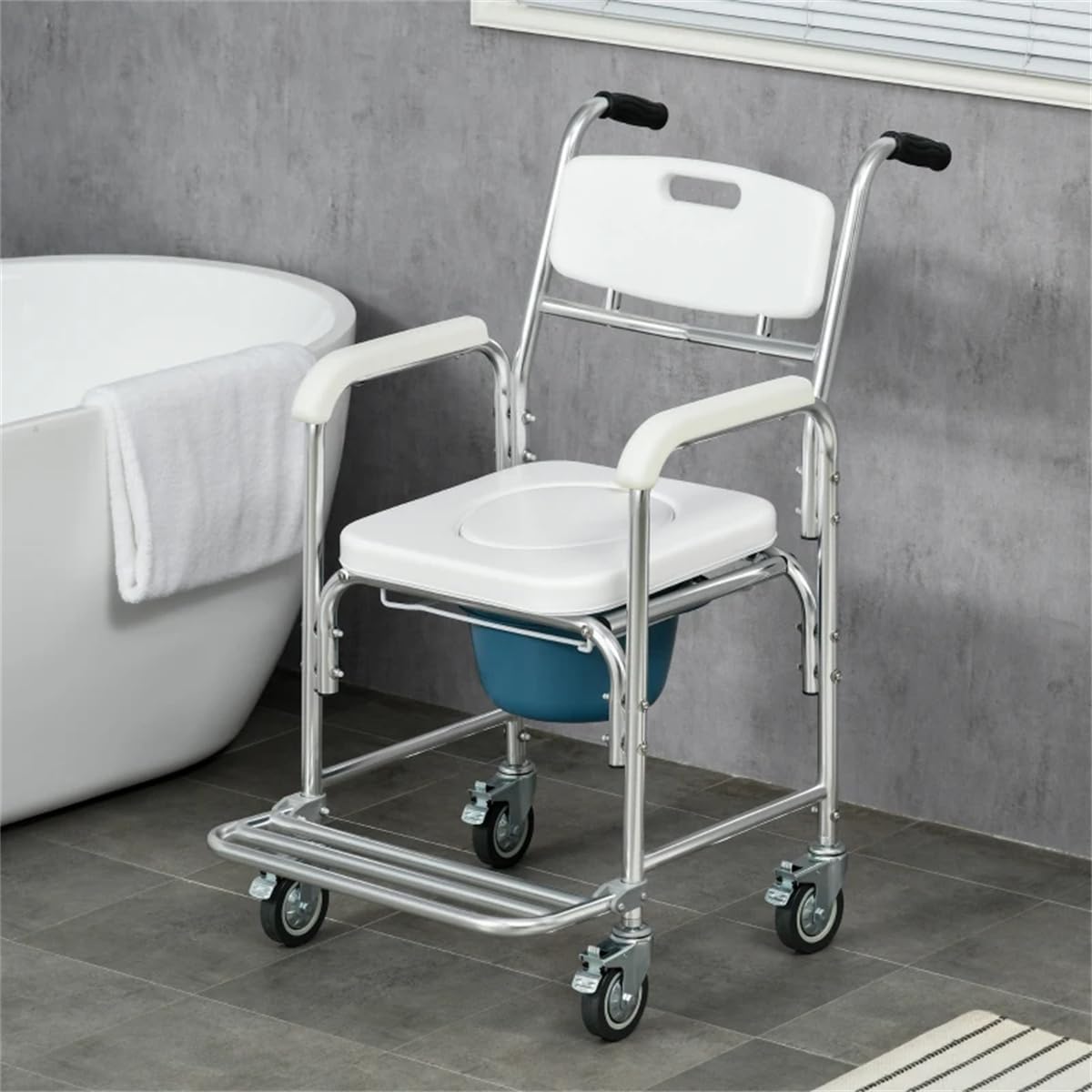 Waterproof Rolling Shower Commode Wheelchair with Padded Seat W898