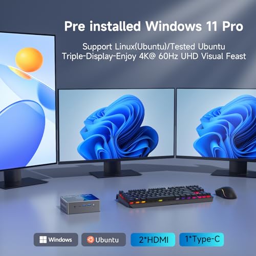 Mini PC, Intel N100, 16GB DDR4, 512GB SSD, Windows 11 Pro, Type-C/HDMI, WiFi 5, 4K Triple-Display J4911