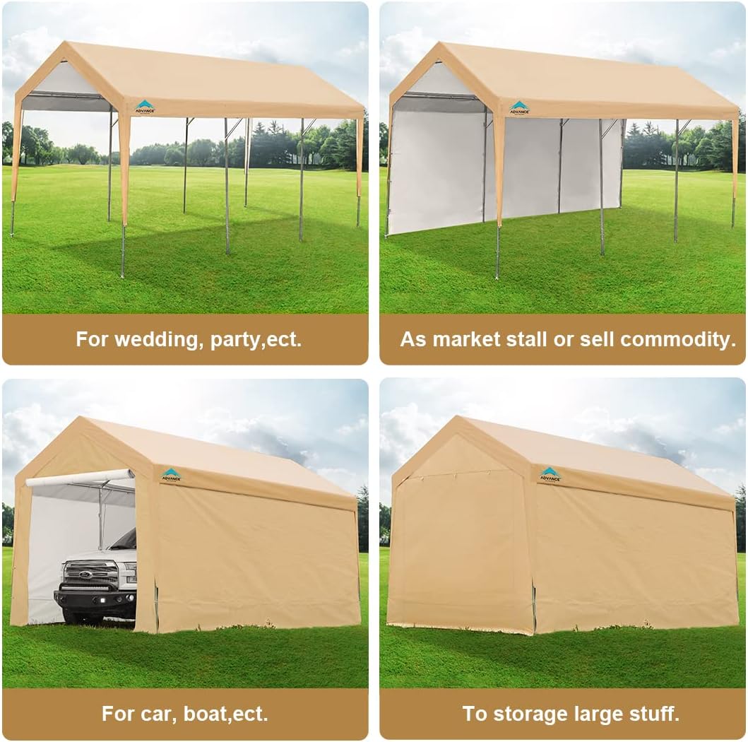 Heavy Duty Carport Canopy Garage Shelter with Removable Sidewalls, Beige H342913