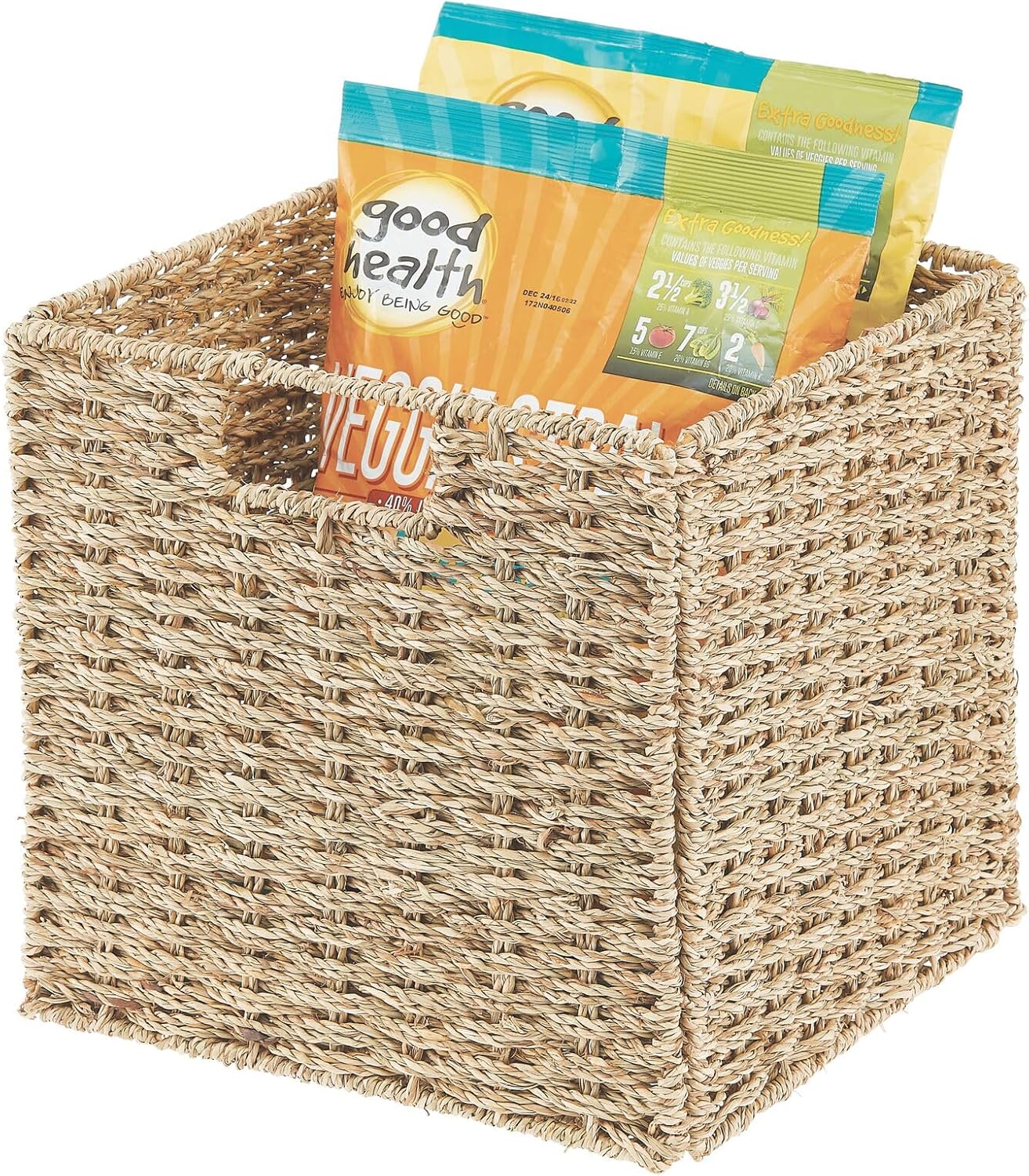 Seagrass Woven Cube Basket Organizer with Handles, 4 Pack, Natural/Tan Q244