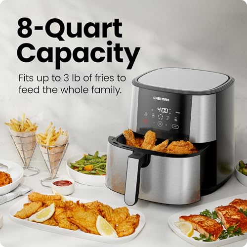 XL 8-Qt Touch Digital Air Fryer, Nonstick Dishwasher-Safe, Stainless Steel P242
