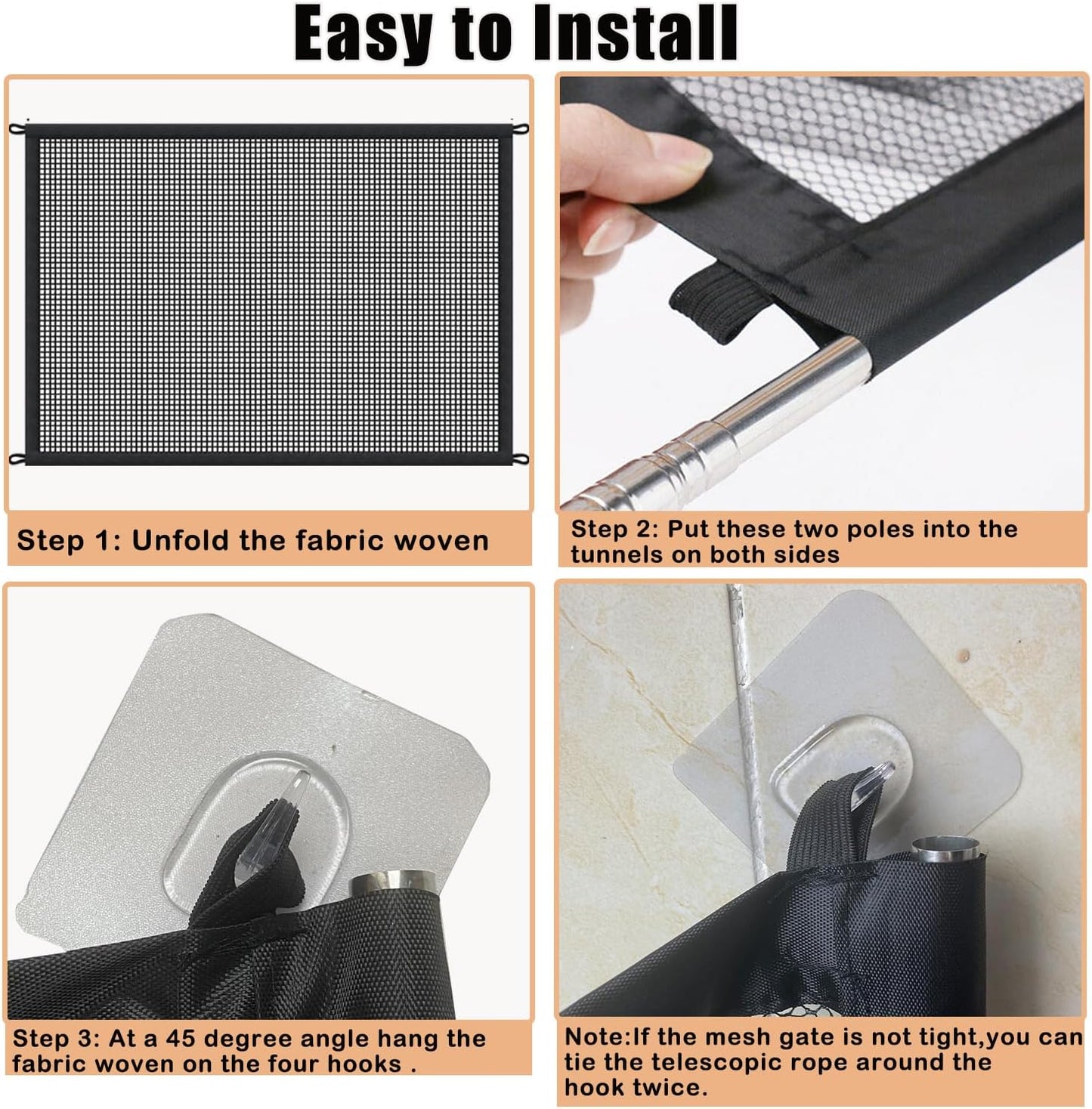 Portable Pet Gate for Doorways, Stairs, No Drill Mesh Safety Fence E931377