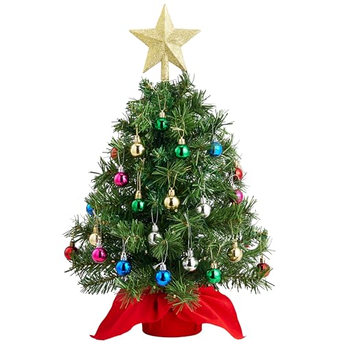 24" Mini Christmas Tree Tabletop Set with LED Lights and Ornaments V8406