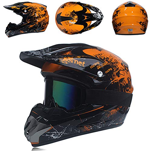 Off-Road Motocross Helmet DOT Certified (Orange, Large) N474