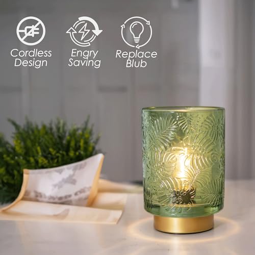 Battery Operated Glass Table Lamp with LED Bulb for Bedroom Decor B7279