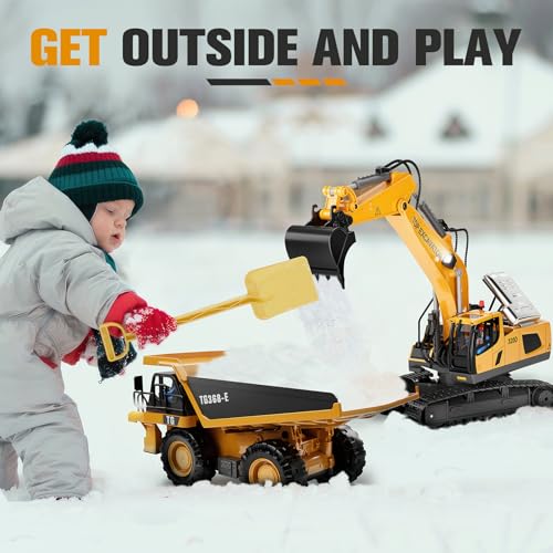 Remote Control Excavator Construction Toy for Boys, 11CH with Metal Shovel and Lights N4221