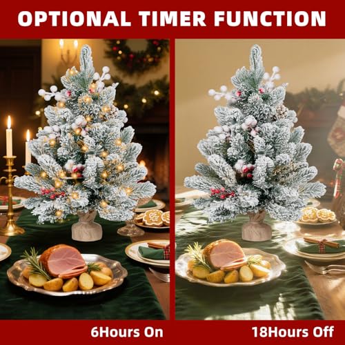 2FT Pre-lit Snow Flocked Tabletop Christmas Tree with LED Lights X324410